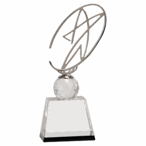 10" Clear/Black Crystal Award with Silver Metal Oval Star
