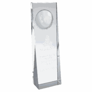 2 3/4" x 8 3/4" Clear Crystal Slant Front Rectangle with Engraved Globe