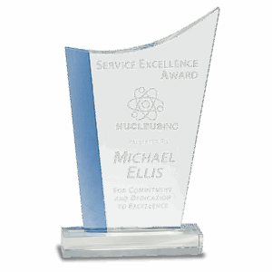 9 1/4" Blue Edge Crystal Crest on Clear Base