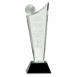 10 3/4" Clear Crystal Golf Wave on Black Pedestal Base