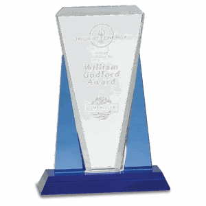 7" x 10" Blue/Clear Wedge Crystal on Blue Pedestal Base