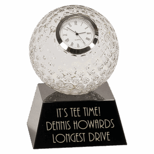 5" Clear Crystal Golf Ball Clock with Black Pedestal Base