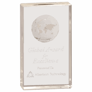 6" Clear Crystal Rectangle with Globe Etching