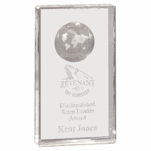8" Clear Crystal Rectangle with Globe Etching