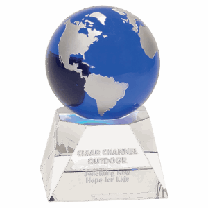5" Blue Crystal Globe on Clear Crystal Base