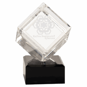 6" Clear Crystal Cube on Black Pedestal Base