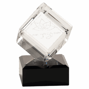 4 1/2" Clear Crystal Cube on Black Pedestal Base