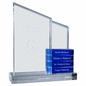 8" x 9" Crystal Perpetual Standup Plaque with 4 Blue Crystal Blocks