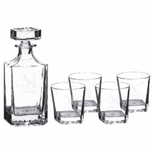 Polar Camel 750mL Square Glass Decanter Set with Four 11 oz. Rocks Glasses in Black Gift Box with Printed Paper Sleeve