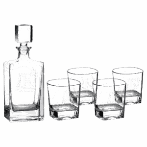 Polar Camel 810mL Rectangle Glass Decanter Set with Four 8 oz. Rocks Glasses in Black Gift Box with Printed Paper Sleeve