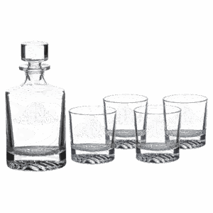Polar Camel 850mL Round Glass Decanter Set with Four 9 oz. Rocks Glasses in Black Gift Box with Printed Paper Sleeve