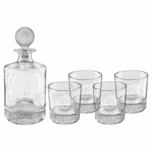 Polar Camel 850mL Round Golf Glass Decanter Set with Four 9 oz. Golf Rocks Glasses in Black Gift Box with Printed Paper Sleeve