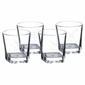 Four Polar Camel 11 oz. Square Rocks Glasses in Black Gift Box with Printed Paper Sleeve