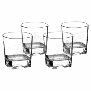 Four Polar Camel 8 oz. Rectangle Rocks Glasses in Black Gift Box with Printed Paper Sleeve