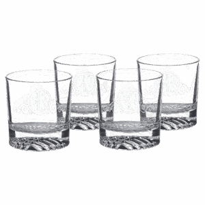 Four Polar Camel 9 oz. Round Rocks Glasses in Black Gift Box with Printed Paper Sleeve