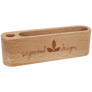 5 1/4" Beech Wood Business Card and Pen Holder