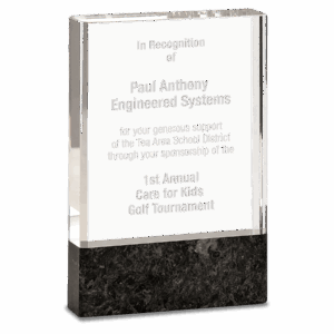 4" x 6" Clear Fusion Crystal Award with Genuine Black Marble