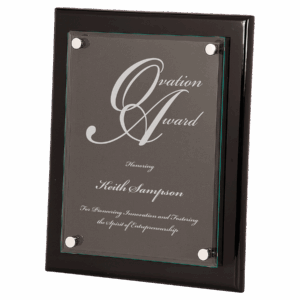 10 1/2" x 13" Black Piano Finish Floating Glass Plaque