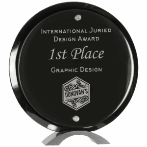 10" Round Black Piano Finish Floating Jade Glass Standup