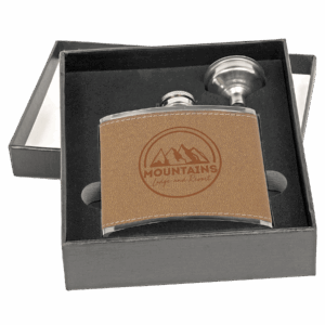 6 oz. Leather Flask Set in Black Presentation Box