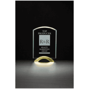 5" x  7 3/4" Arch Series Glass Award with Gold Metal Base