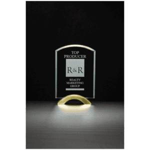 6" x  8 3/4"Arch Series Glass Award with Gold Metal Base