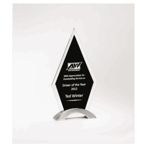 5 5/8" x 10" Beveled Clear Glass with Black Silkscreen and Silver Aluminum Accent Base