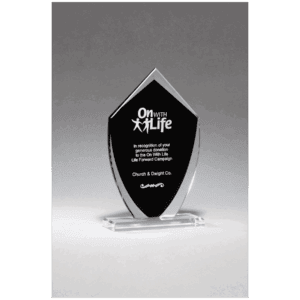 4 1/4" x 7 1/4" Shield Shaped Glass Award with Black Silkscreened Center