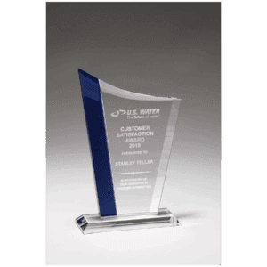 5 3/4" x 8 5/8" Zenith Series Clear Glass Award with Blue Glass Highlights
