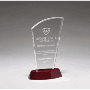 5 1/2" x 7 3/4" Sail Series Clear Glass Award with High Gloss Rosewood     Finish Base