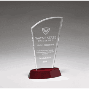 5 1/2" x 9 3/4" Sail Series Clear Glass Award with High Gloss Rosewood Finish Base