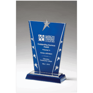 6 3/8" x 8 5/8" Constellation Series Glass Award with Blue Background with Chrome Plated Star