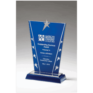 6 3/8" x 10 5/8" Constellation Series Glass Award with Blue Background with Chrome Plated Star