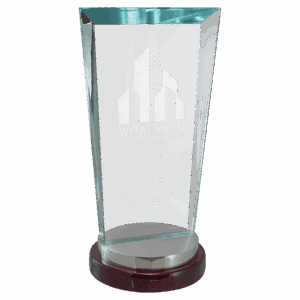 4 1/4" x 9" Premium Series Clear Glass Award with Rosewood and Aluminum    Base