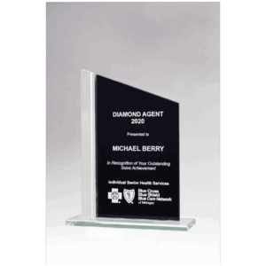 6 1/8" x 7 3/4" Zenith Series Black Silkscreened Glass with Brushed Aluminum Post