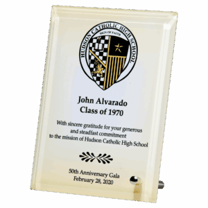 5" x 7" Sublimated Glass Plaque with Silver Post for Portrait or Landscape Prsentation