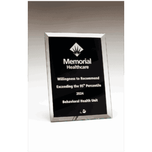 5" x 7" Clear Glass Plaque with Painted Black Background, Silv             er Plated Easel Post