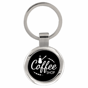2 1/2" Black Laserable Round Keychain