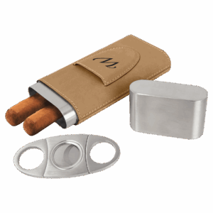 Laserable Leatherette Cigar Case with Cutter