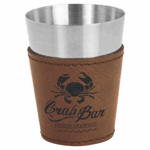 2 oz. Dark Brown Laserable Leatherette & Stainless Steel Shot Glass
