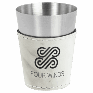 2 oz. White Marble Laserable Leatherette & Stainless Steel Shot Glass