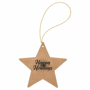 Laserable Leatherette Star Ornament with Gold String