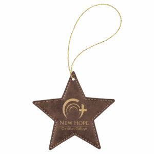 Rustic/Gold Laserable Leatherette Star Ornament with Gold String