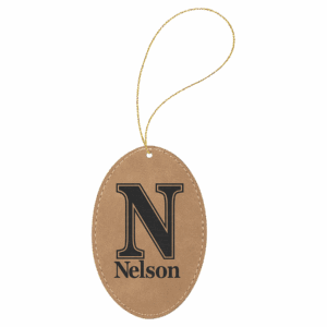 Laserable Leatherette Oval Ornament with Gold String