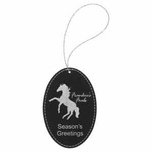 Laserable Leatherette Oval Ornament with Silver String