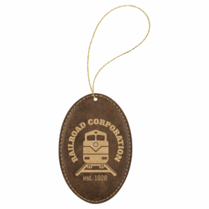 Rustic/Gold Laserable Leatherette Oval Ornament with Gold String