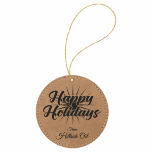 Laserable Leatherette Round Ornament with Gold String