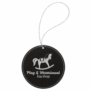 Laserable Leatherette Round Ornament with Silver String