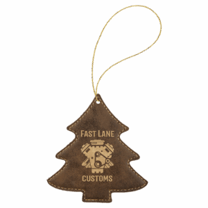 Rustic/Gold Laserable Leatherette Tree Ornament with Gold String
