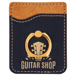 Black/Gold Laserable Leatherette Phone Wallet with Gold Ring